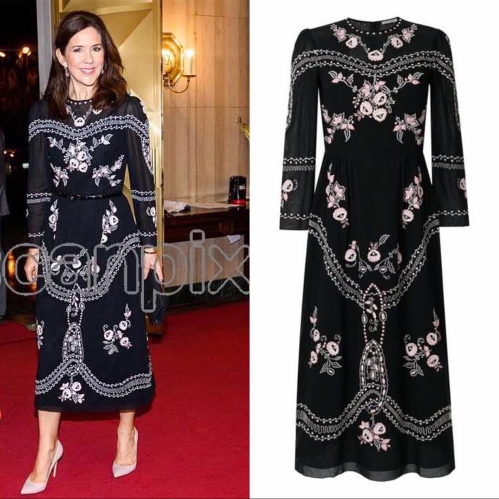 Vilshenko Darcel Embroidered Floral Modest Cotton Maxi Princess Kate Dress, 12